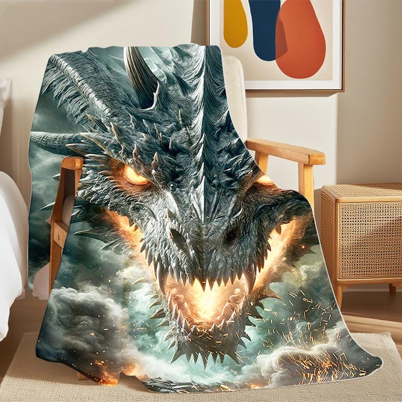 1Pc Autumn Winter New Blanket - Smaug Flame Dragon Print, Lightweight & Durable Polyester, All-Season Comfort For Sofa, Bed