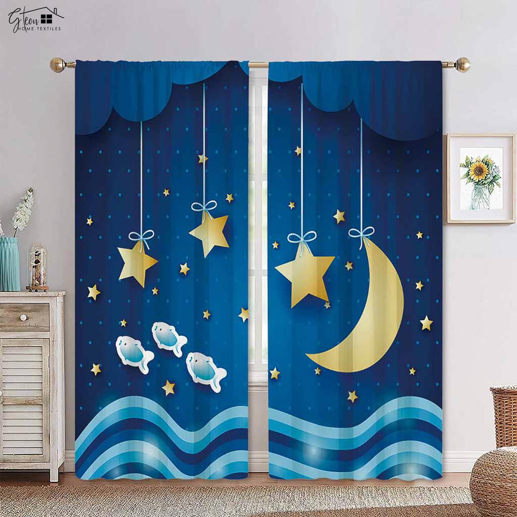 Rainbow Cute Cloud Star Gray Along with White Color Matching Printed Drapes Bed Room Family Room Children's Room Decorative Curtains