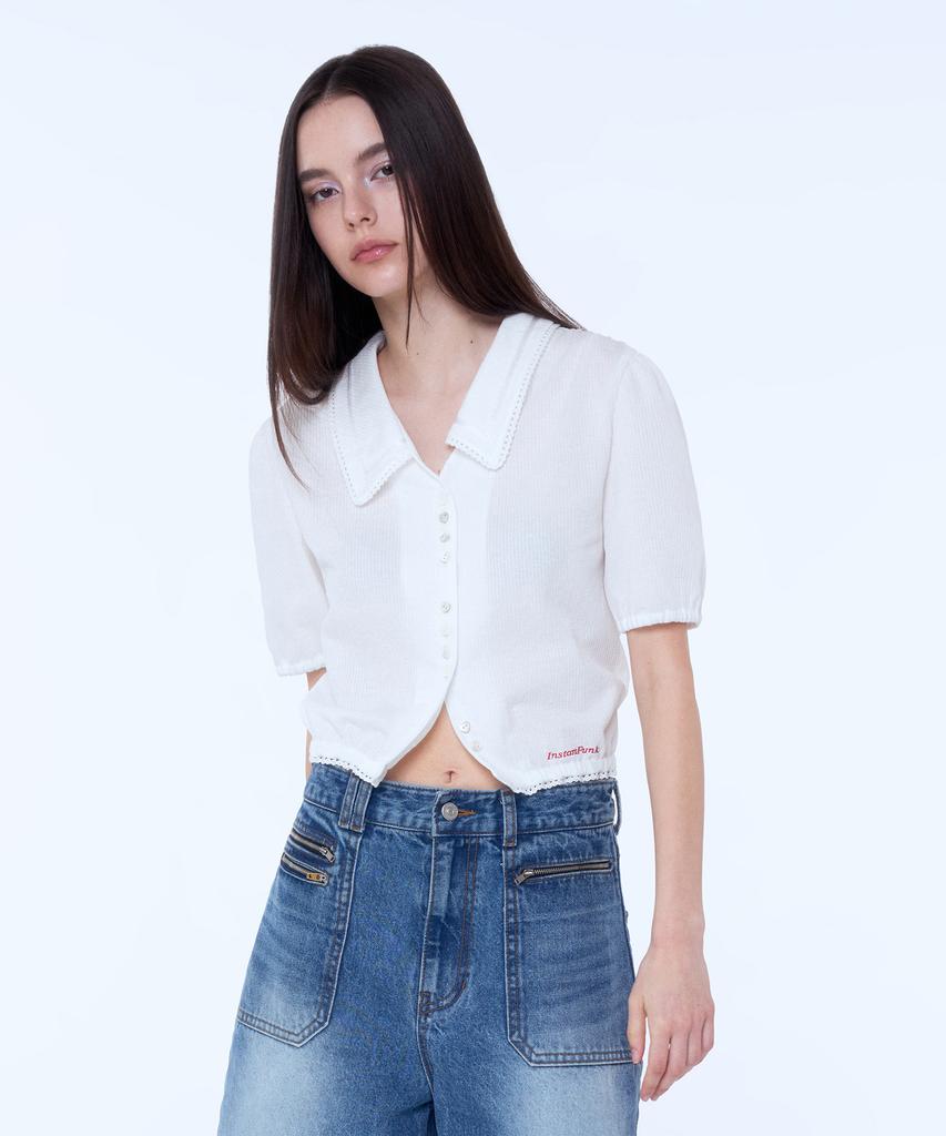 INSTANTFUNK Crop Short Sleeve Blouse - White