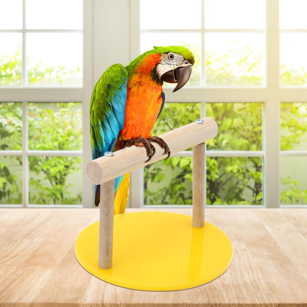 Bird Wooden Perch Standing Frame Stand Pole Plastic Base Parrot Chewing Biting Toy Cage Accessories