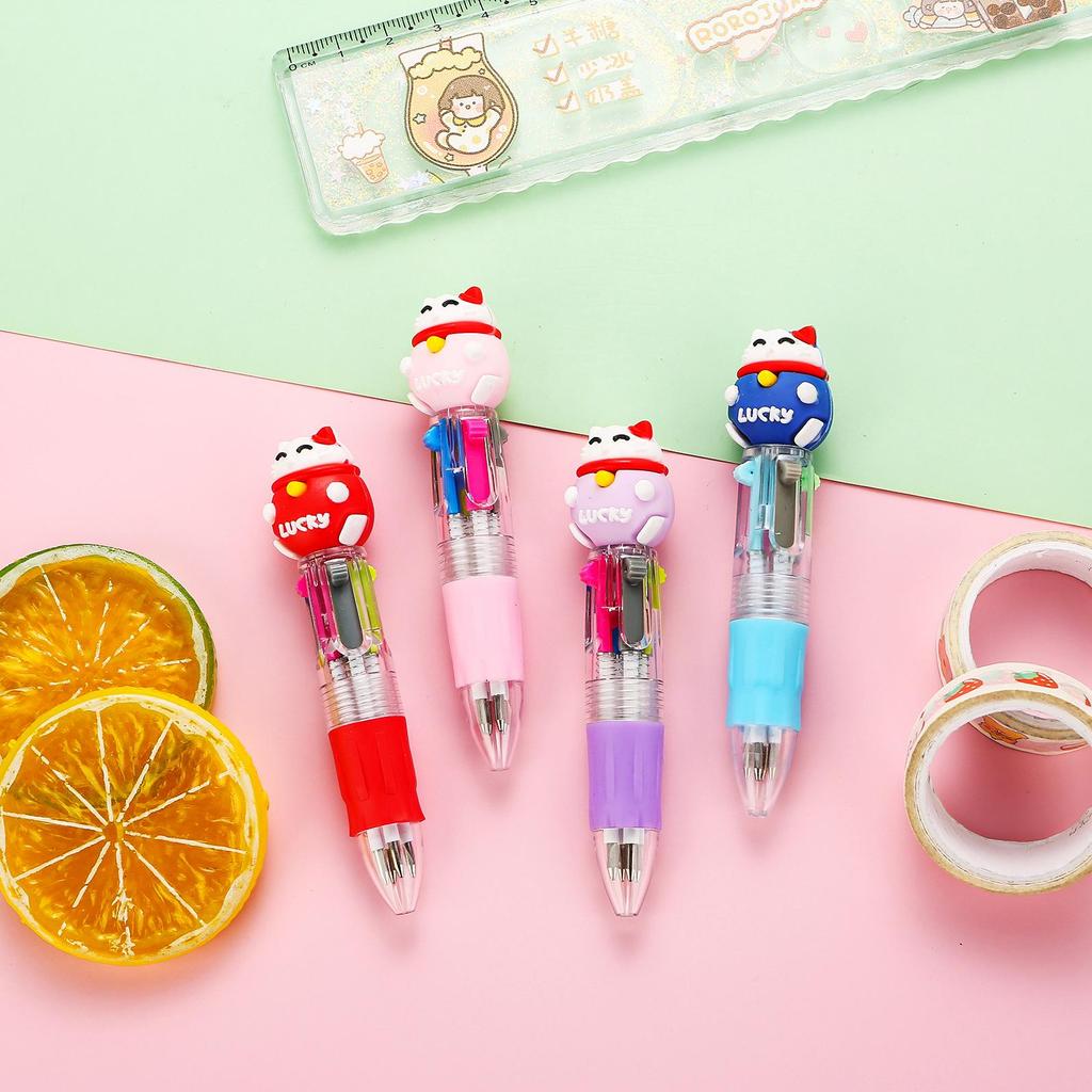 Korean Cute Animal Head 4-Color Click Ballpoint Pen