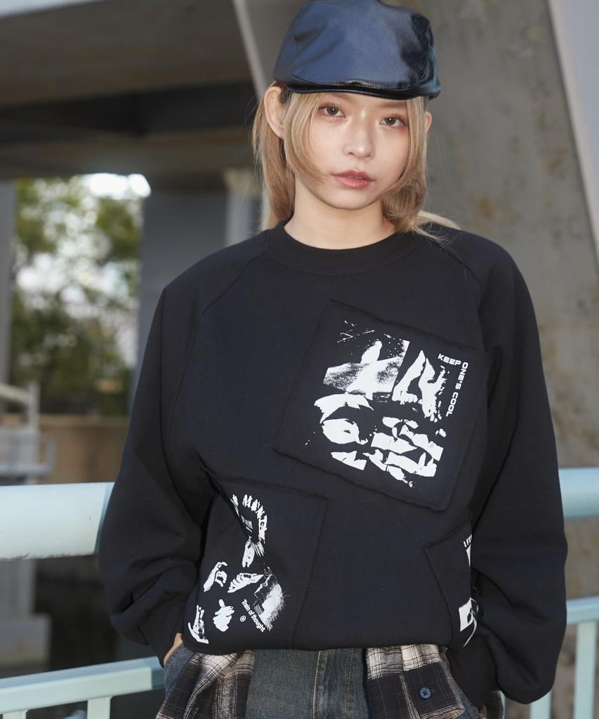 WEGO Photo Paste Graphic Pullover Size Big Gift Men's Sweatshirt, M, Black, Streetwear, Casual, Silhouette, Spring, Autumn, Winter,