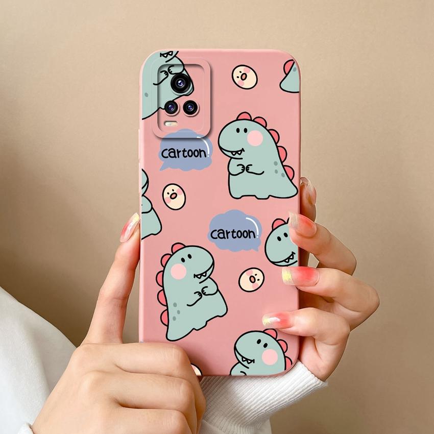For Vivo V15 S10 Y75 S16 V17 Y77 Phone Bags Naughty Cartoon Dinosaur Patterns Camera Protection Shockproof Silicone Cover Case For Vivo Bumper Housing