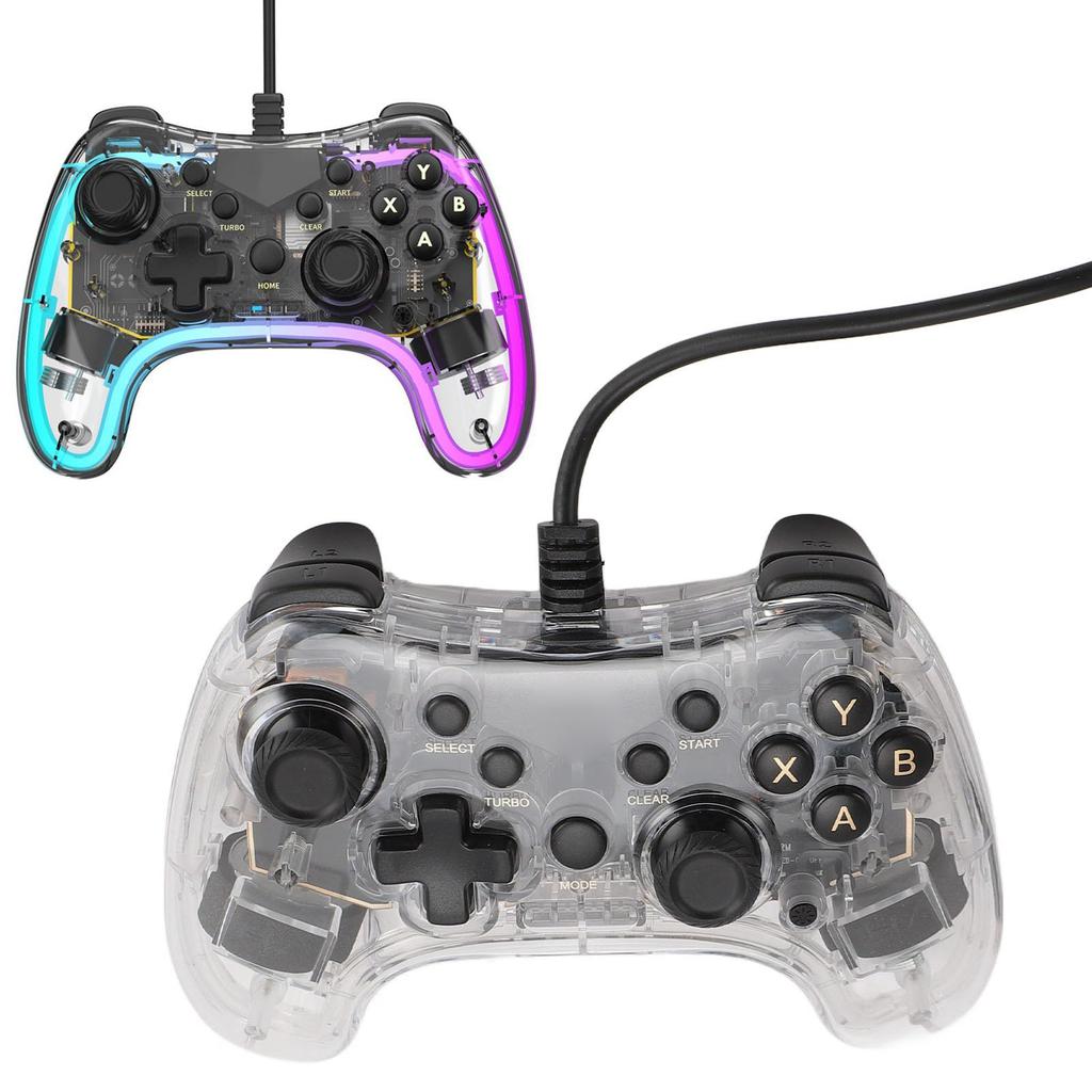 Przezroczysty Gamepad RGB, Przewodowy Gamepad do PC, PS3, iOS, OS X, Systemów 10/11, Żyroskop 6-osiowy, Tryb Turbo i Funkcja Wake-Up
