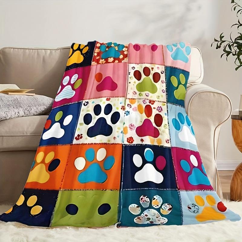 Bunte Haustierpfoten Patchwork Flanelldecke 2D Einzelmotiv Gemütliche Wohnkultur Weiches Accessoire Warm Funktional Haustier-Thema Attraktiv