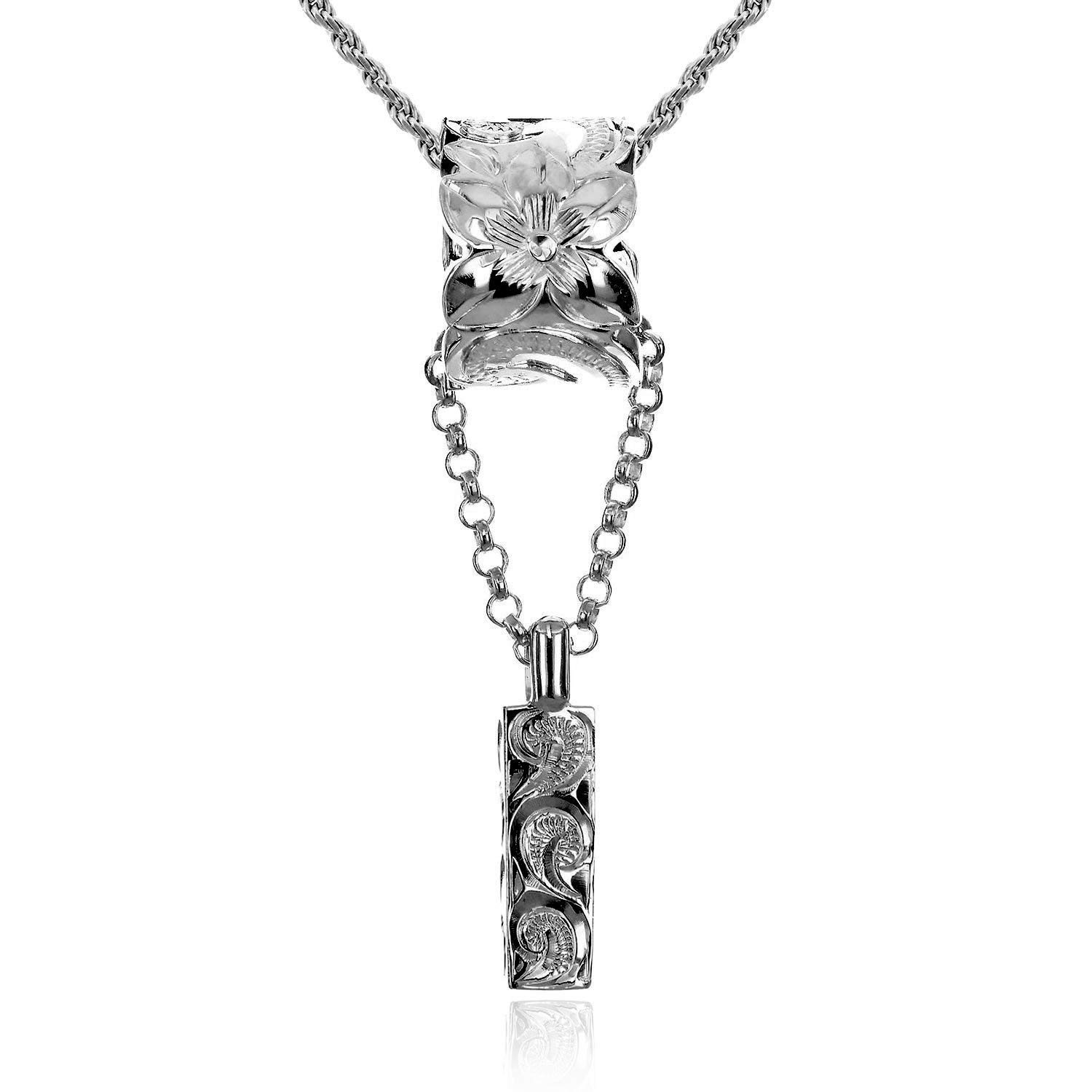 

Hawaiian Jewelry Tube Mini Bar Pendant Necklace Silver 925 Chain 40cm [Leilani] Men s (Rope Included)