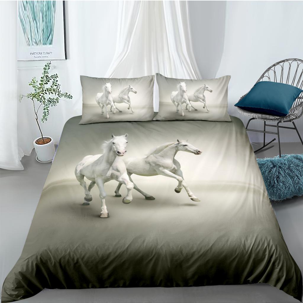 Comfortable White Horse Pattern Duvet Cover Set With Duvet Cover And Pillowcases King Queen Twin Sizes For All Ages