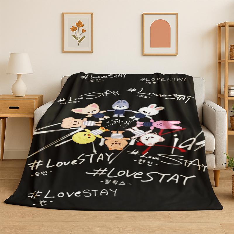 Kpop Stray Kids Music Star Flannel Blanket Soft Warm Throw Blanket for Bedroom Living Room Bed Travel Camping Picnic Gift