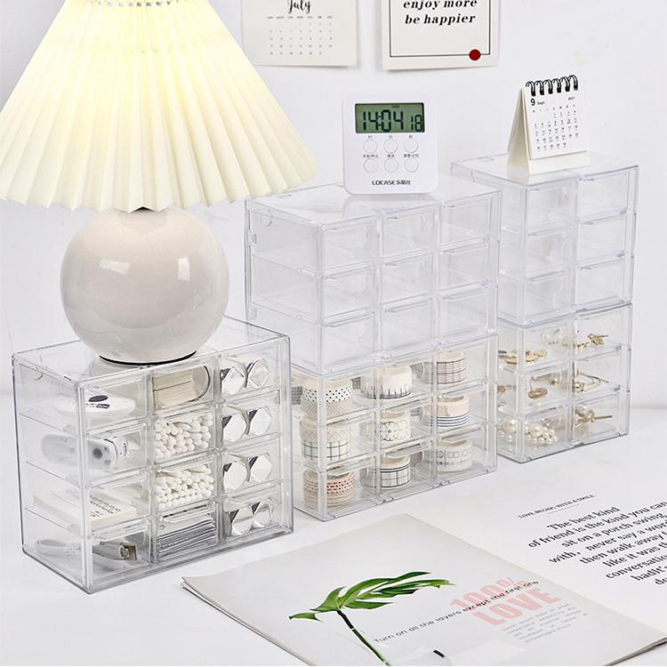 Transparent Nine Compartments Six Compartments Dustproof Drawer Desktop Storage Box Stationery Jewellery 12 Compartments Cosmetic Storage Students