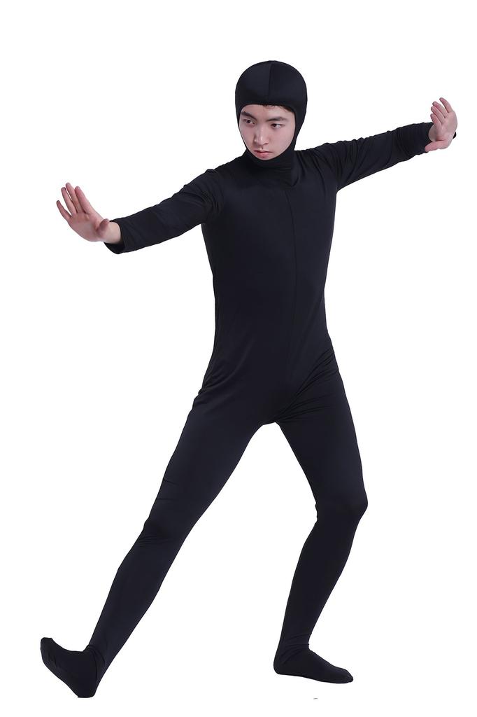 Black Full Body Zentai Costume with Open Face, Men's Size Medium (SS03-2H)