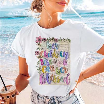 Cartoon Round Neck Short Sleeved Popular Casual Flower Letter Pattern T-Shirt Basic Style Fun New Top Summer Women's T-Shirt