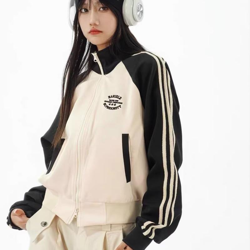 

Женская куртка в американском ретро-стиле в полоску со стойкой - Приталенная, Универсальная, Контрастная строчка, Кардиган на молнии в стиле колледжа. 2XL абрикосовый