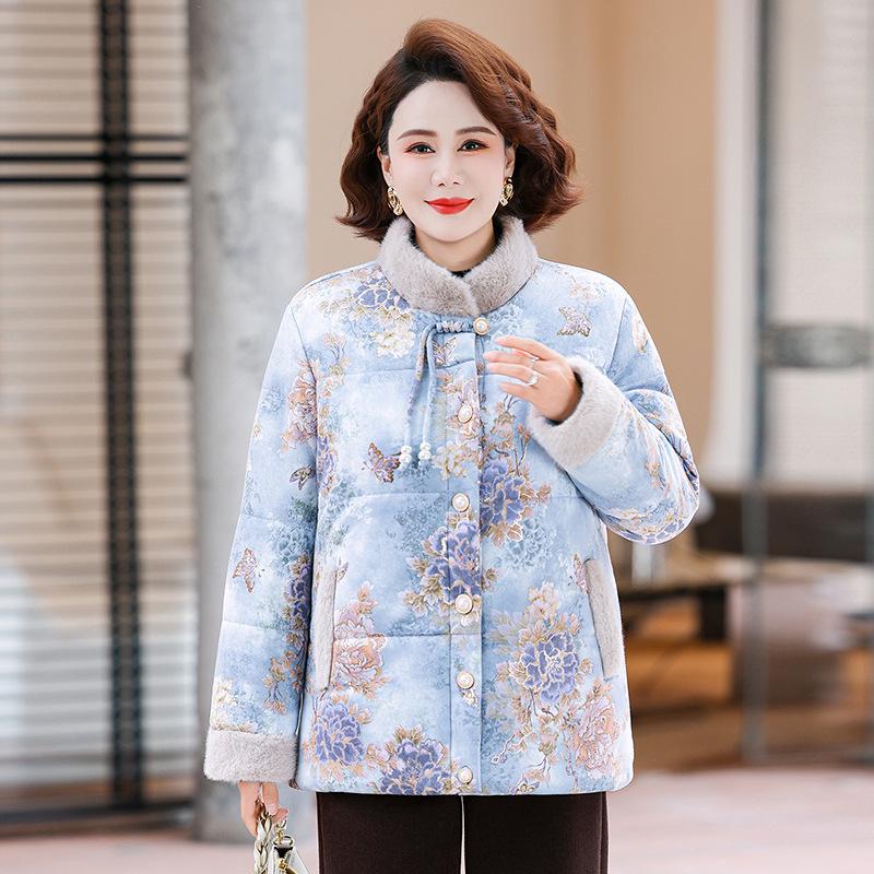 Middle-aged Women s Chinese Style Velvet-Lined Winter Cotton Jacket 3XL синий