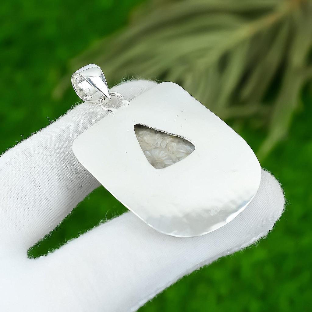 Fossil Coral Gemstone Anniversary Daughter Pendant Jewelry 925 Sterling Silver