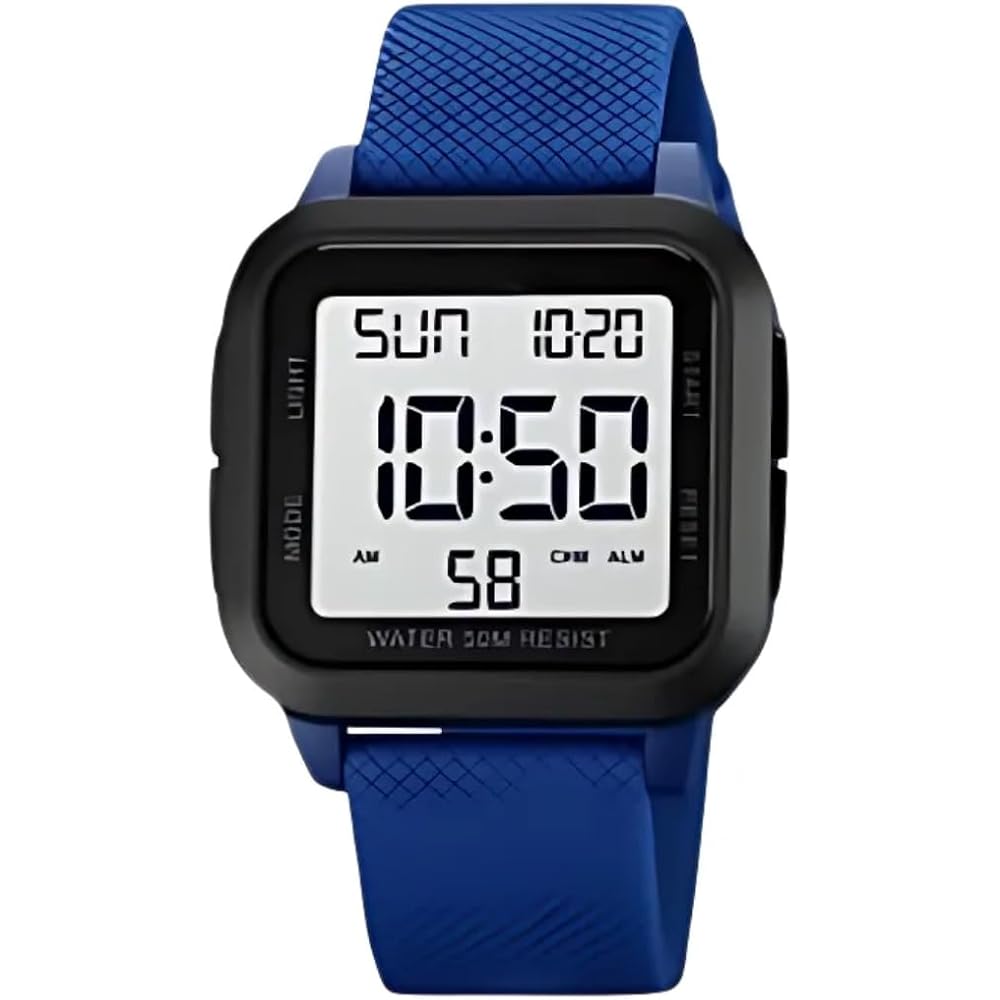 Digital Watch Blue and White Large Display Multi-Function Sports Watch for Men and Women
