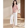 D.F.DEAR Women's Casual Polka Dot Shirt & Wide-Leg Pants Set