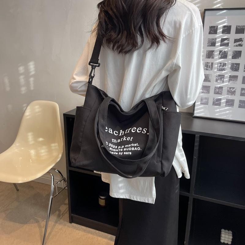 

Японская универсальная холщовая сумка, сумка на плечо, большая сумка-тоут, женская школьная сумка-мессенджер, сумка-мессенджер большой вместимости для покупок чёрный