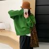 Autumn and winter new thick round neck labeling pullover sweater women's loose soft waxy solid color Korean version knitted sweater top outside