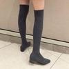 Elastic socks boots women's new women's versatile long tube knitted knee thick heel pointed thin boots high boots women
