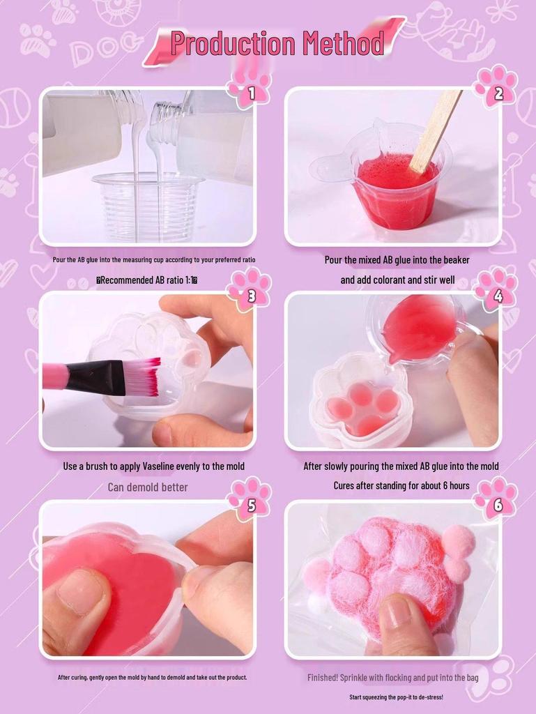 Children's DIY Cat Paw Silicone Stress Relief Squeeze Toy Kit