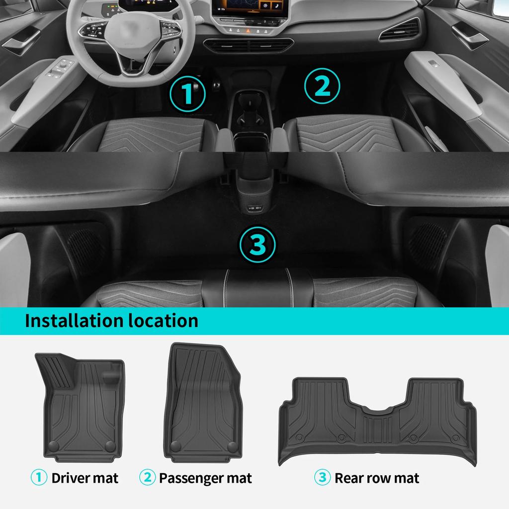 LUCKEASY for VW ID.3 ID3 2021-2025 Car Floor Mats Cargo Liner Trunk Pad TPE Waterproof Wear-resistant Foot Pad Car Accessories