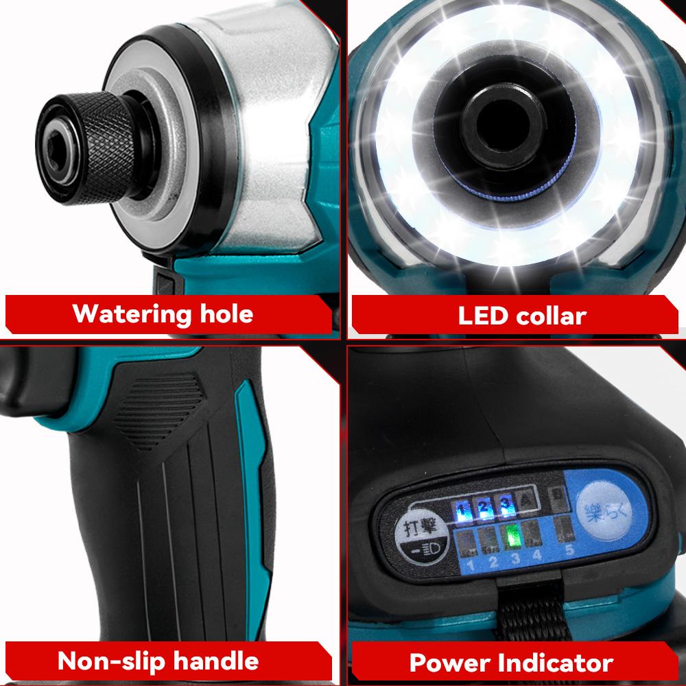 600N.m Brushless Electric Screwdriver Cordless 5-Speed Electric Impact Drill Rechargeable Power Tools Kit For 21V 18V Battery