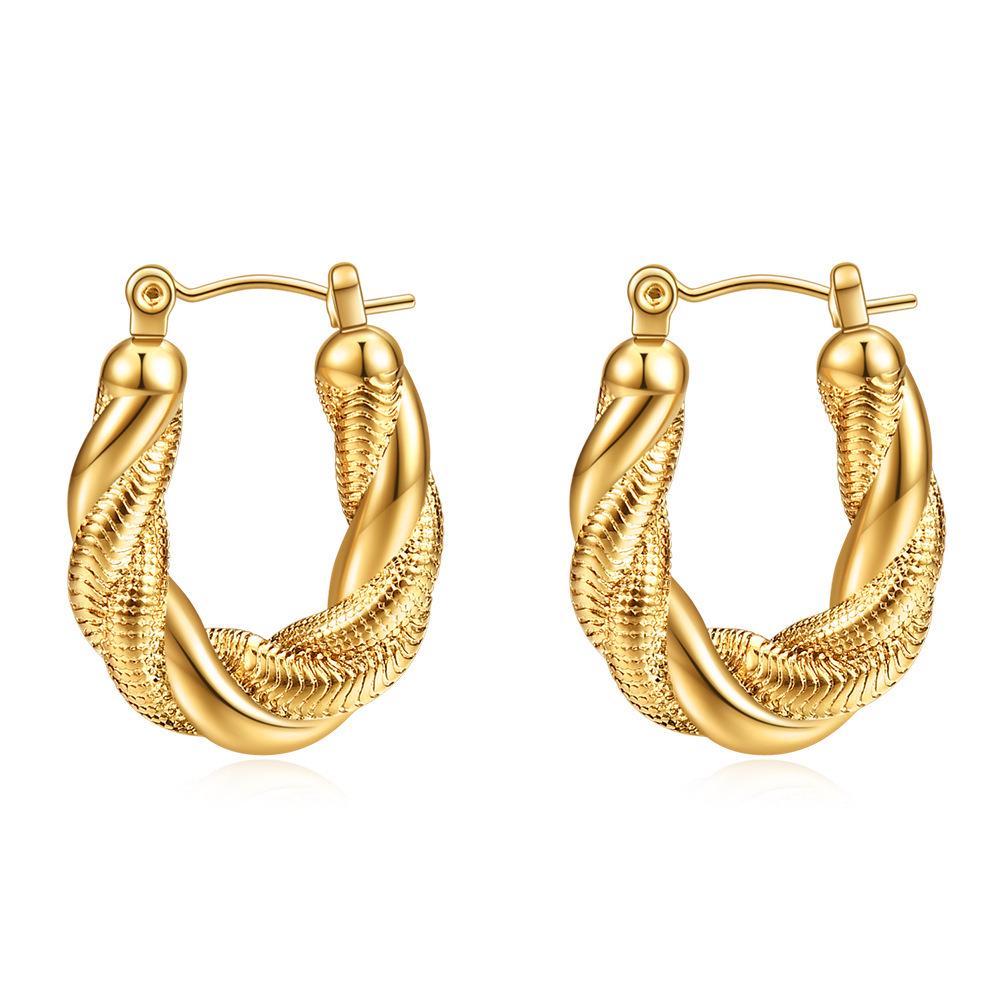 New Irregular Twist Snake Chain Double Layer 14K Gold Fashion Stainless Steel Earrings
