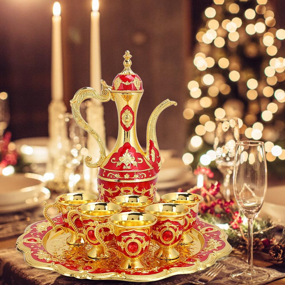 Kovové poháry na víno, sada baněk, ruský styl, domácí umění a řemesla, svatební dárek, červená