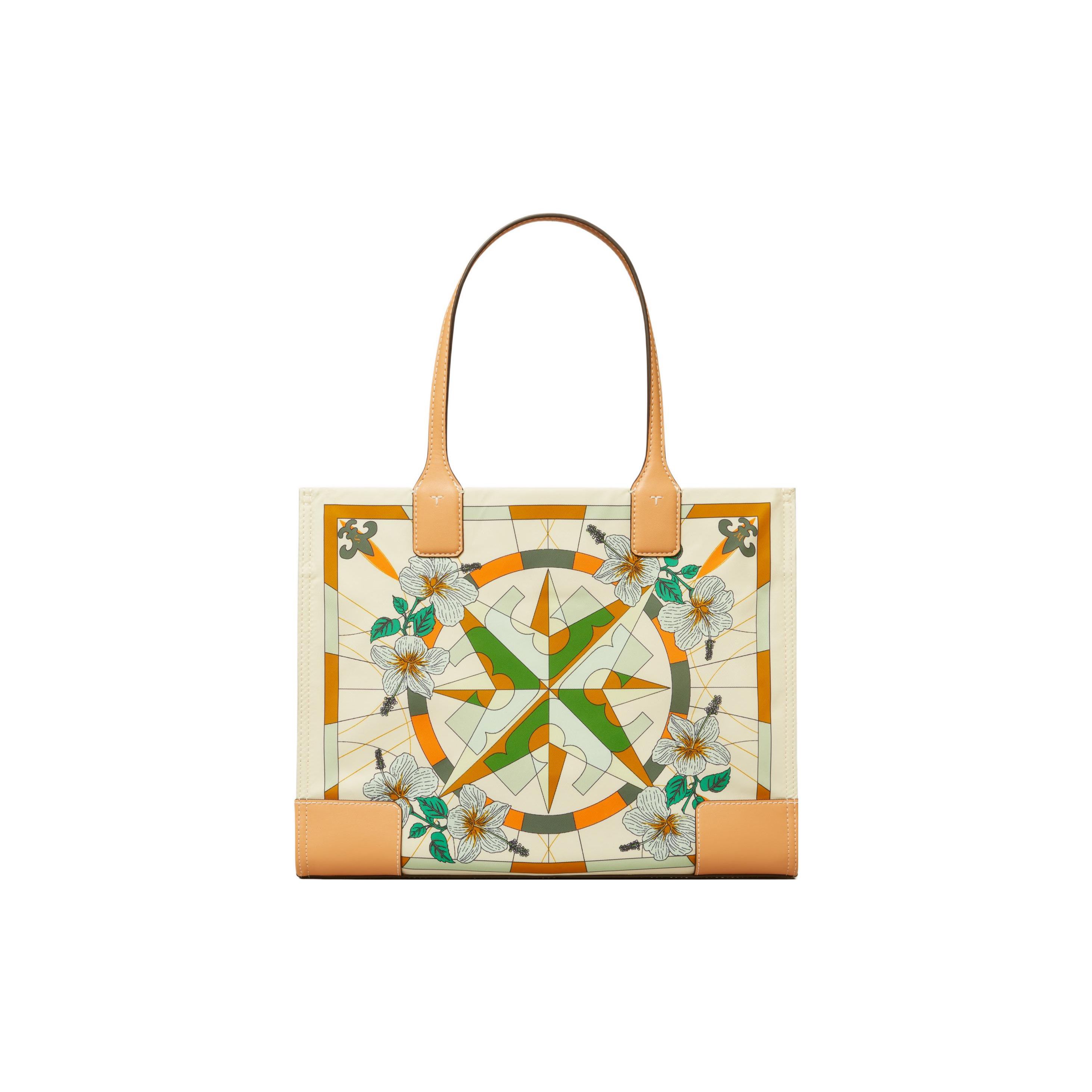 Tory Burch Ella Fashion Color Block Printed Commuter Leather Tote Bag Women tote Cream-White Multicolor 91295-977 Basic Set BagDust Bag 29290₽