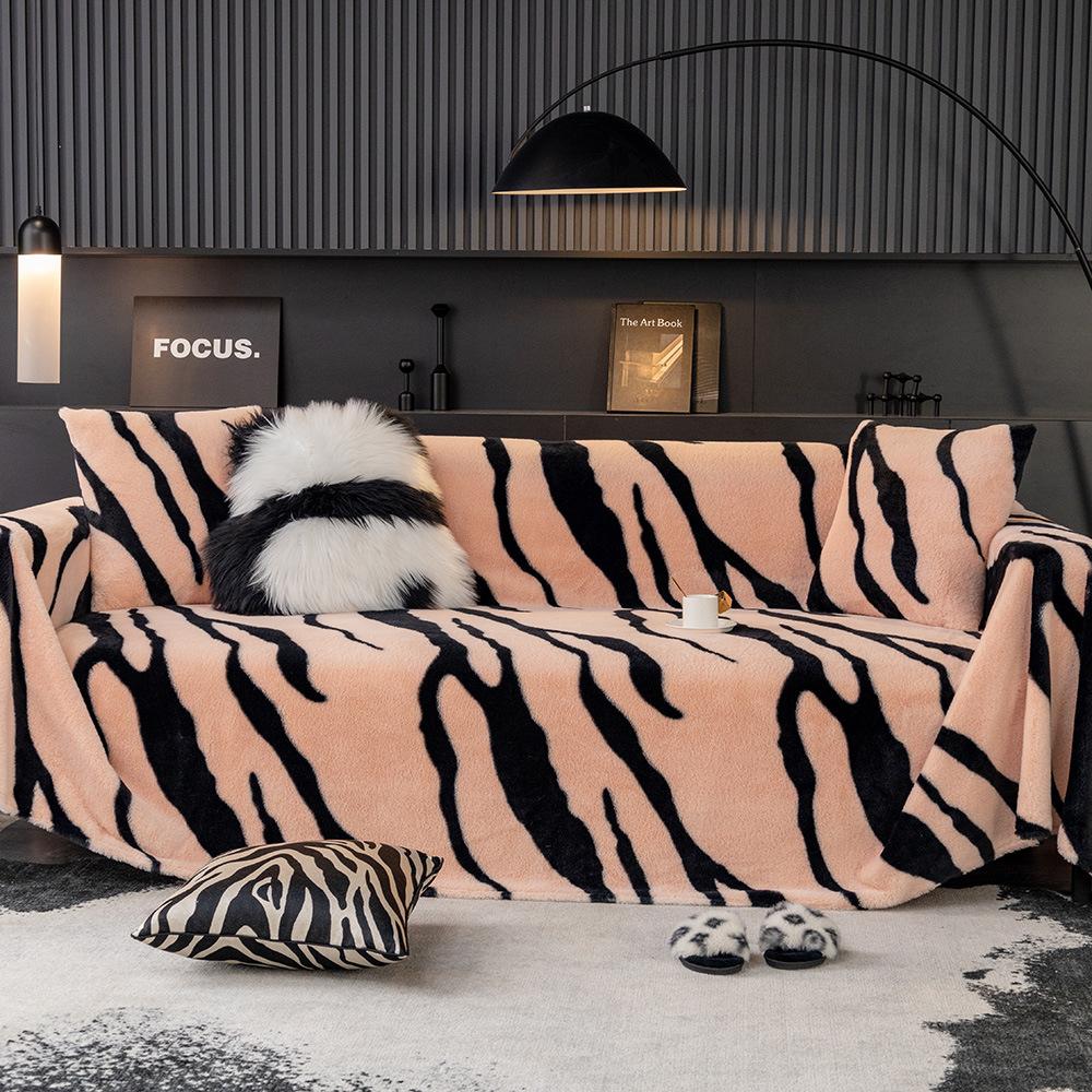 Plush Sofa Towel Winter Warm Non-Slip Zebra Pattern Blanket Thickened Cover Cloth for All Wrapped Comfort