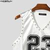 INCERUN Men V Neck Sleeveless Letter Print Lace Patchwork Casual Tank Tops