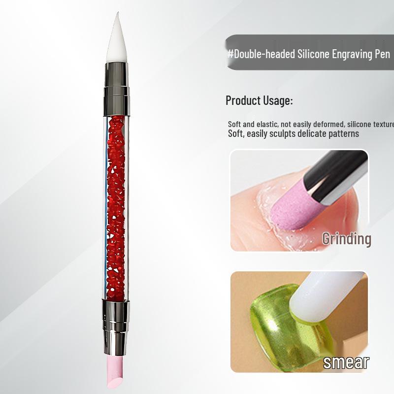 Dual-Ended Rhinestone Nail Art Pen with Silicone Tip for Pearlescent Design and Outlining