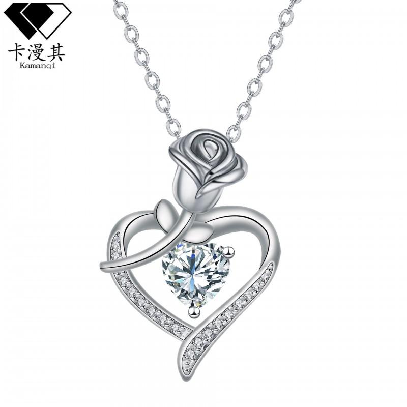 Womens Copper Heart Rose Pendant Necklace With Cubic Zirconia Cross Chain Fashion Casual Jewelry Daily Wear White Rhinestone