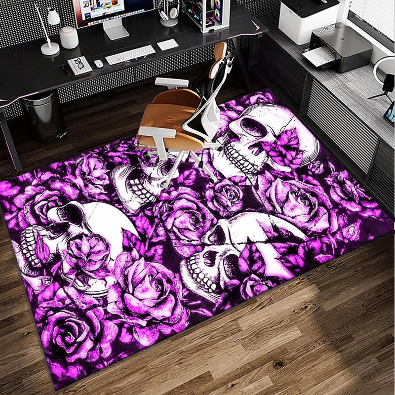 Skulls And Roses Artwork Office Rug Chair Mat, Entryway Carpet, Suitable for Front Door, Bedroom, Living Room, Desk, Holiday Gift