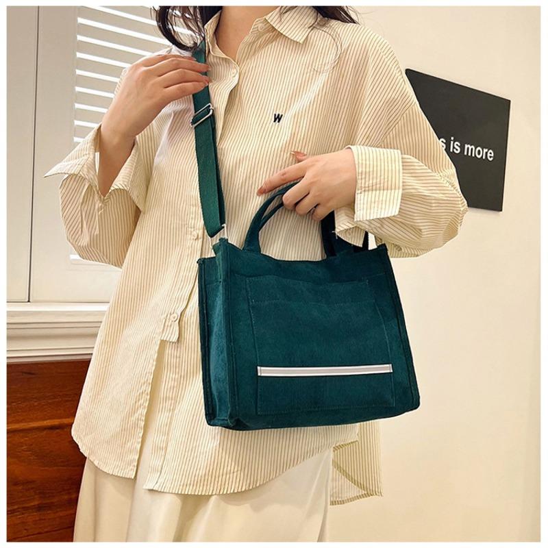 Corduroy Shoulder Bag Female College Student Class Cloth Bag Velvet Bag Portable Messenger Commuter Tote Bag Fashion