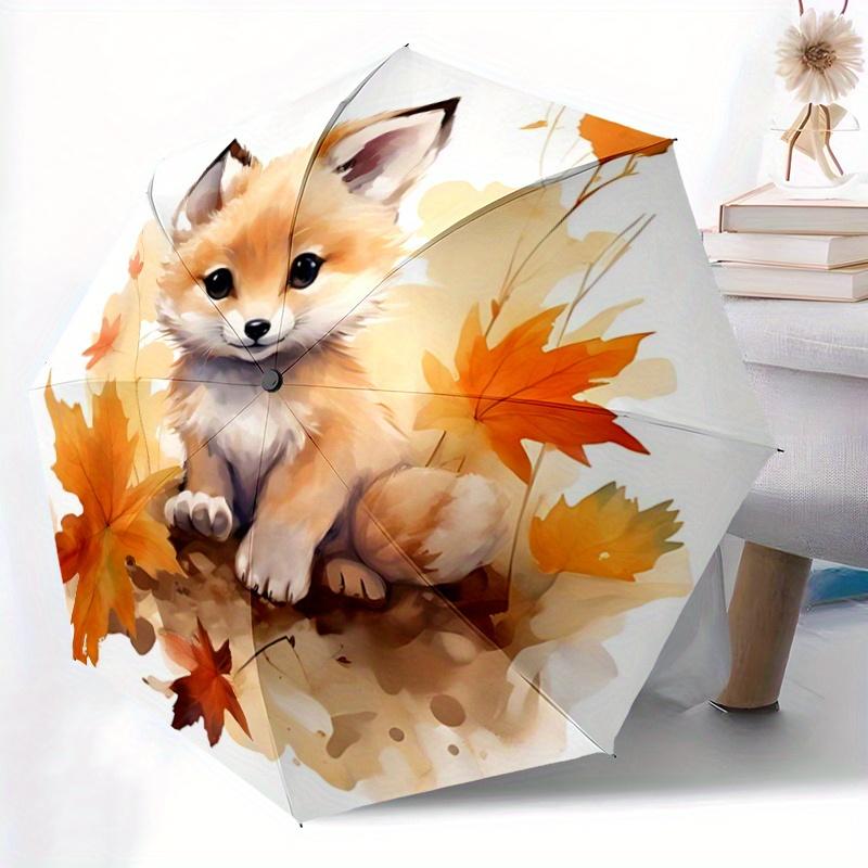 1pc Small Animal Fox Cute Design Automatic Opening and Closing Umbrella - Lightweight 3-Fold Design, Suitable for Fans, Travel, Daily Use - Offic