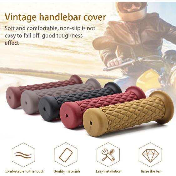 Motorcycle Hand Grips, Non Slip Rubber Bar For 7/8" 22Mm/24Mm Handles, Vintage Motorbike Thruster Grip, Handlebar For Hand Comfort, Universal For