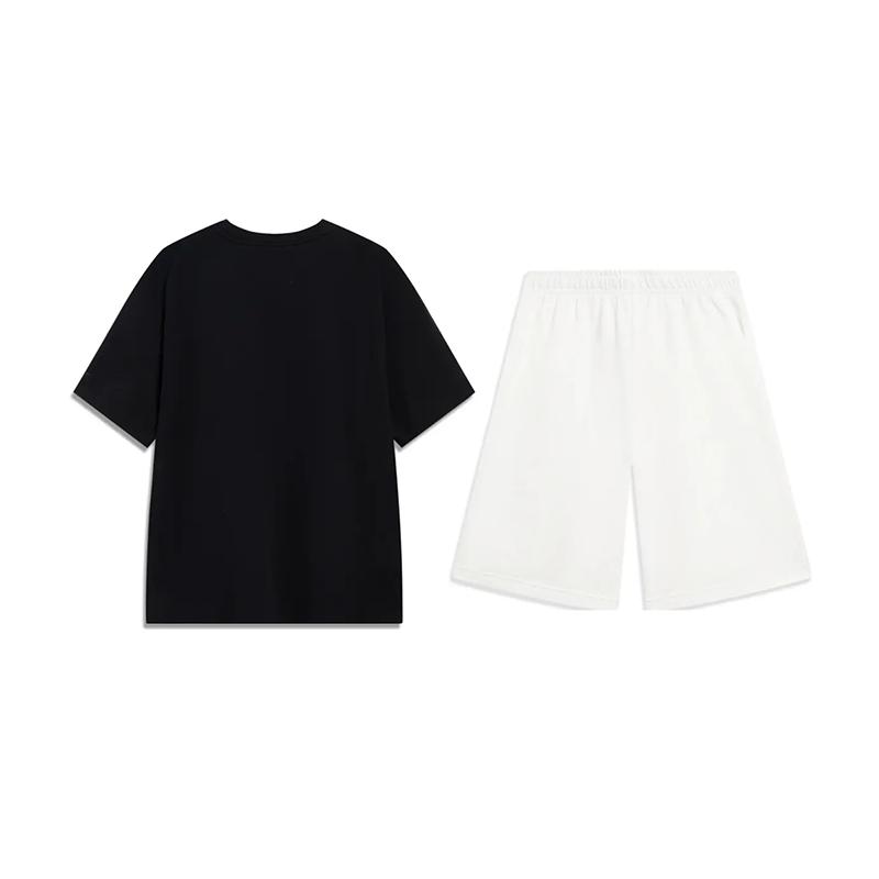 Li-Ning Letter Print Loose Round Neck Pullover Short Sleeve Top Fashion Versatile Comfortable Shorts Casual Sports Suit AHSU805-1+AKST593-7