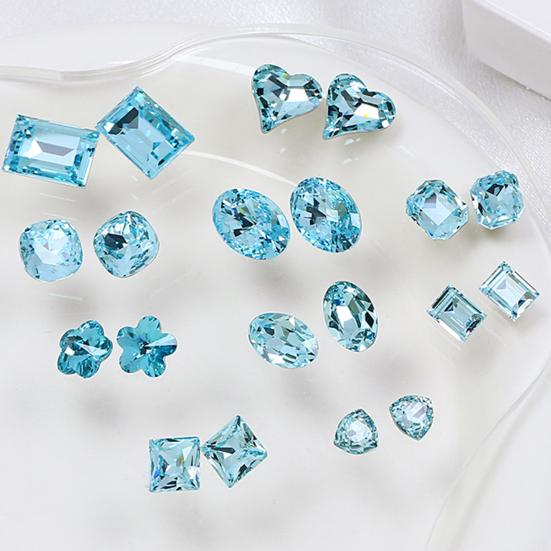 1 Pair 3D Rhinestone Nail Art Charm Light Sea Blue Geometric Faux Crystal Nail Design Jewelry DIY Crafts Nail Decoration