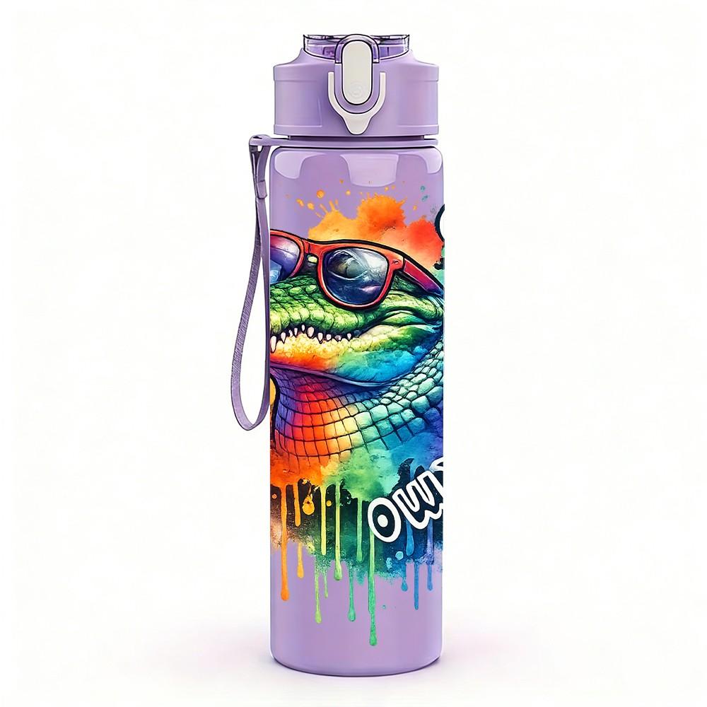 1PC Rainbow Smoke Wolf Animal Art Print 750ml Color Plastic Sports Water Bottle Leakproof Flip Straw Lid Suitable for Sports Office Home Use