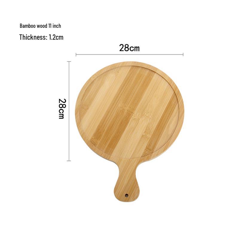 Japanese Style Bamboo & Wood Pizza Board - Round Tray with Handle (8", 9", 10")