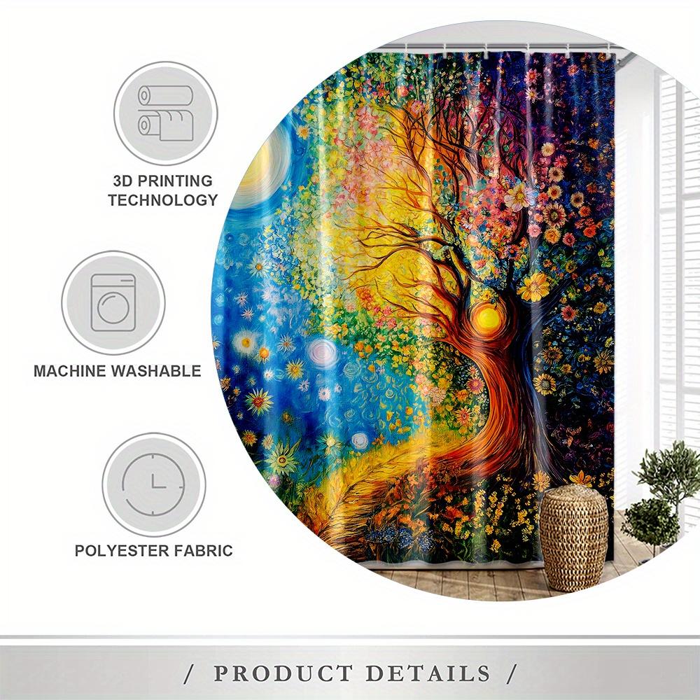Vibrant Tree Of Life Print Waterproof Shower Curtain For Bathroom, Colorful Floral Design High-End Toilet Partition Curtain