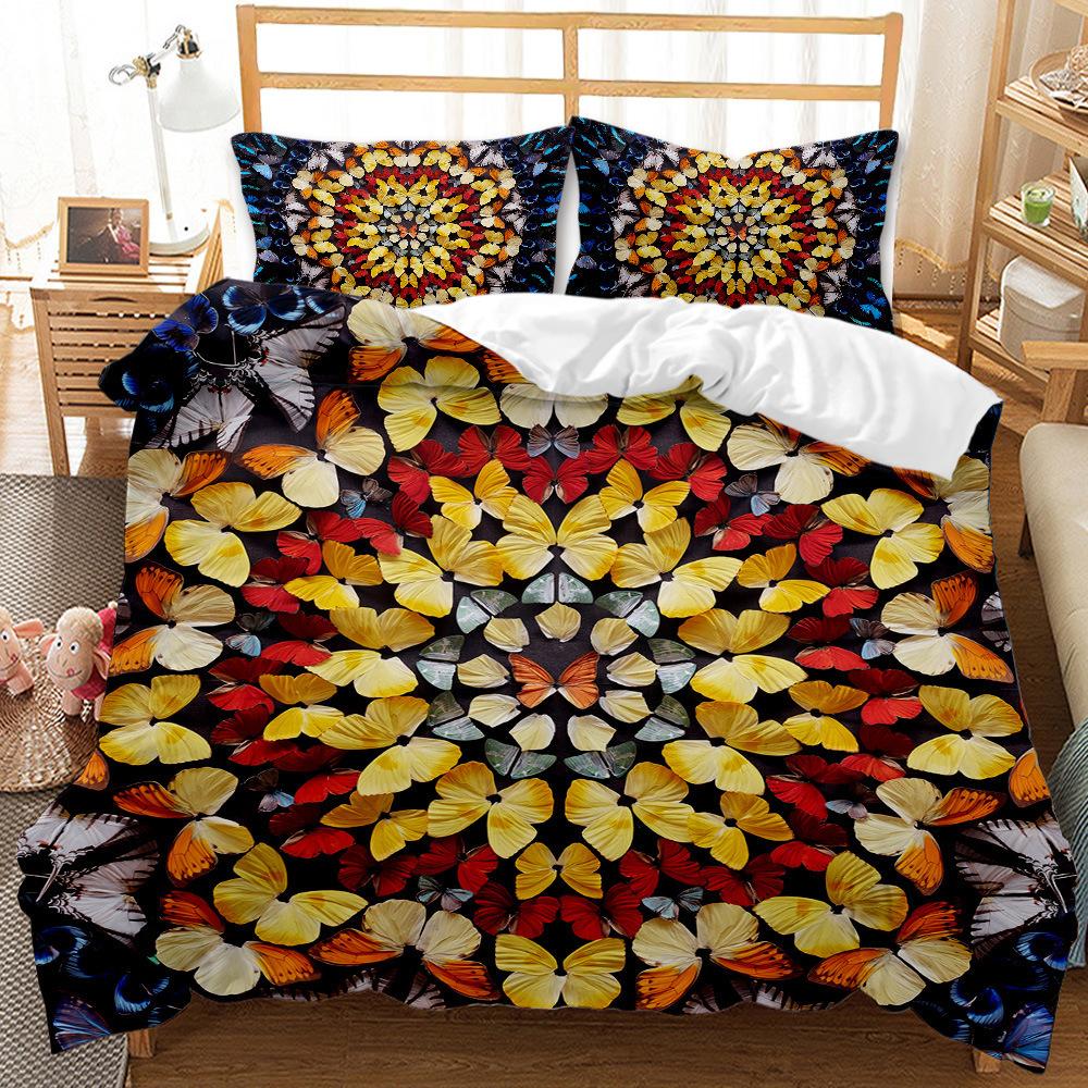 Butterfly Duvet Cover Set Oil Painting Yellow Blue Colour Animals Comforter Cover King Queen For Kid Girl Polyester Bedding Set