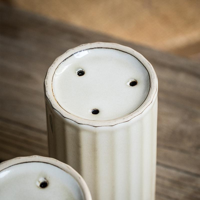 Vintage Ceramic Utensil Holder with Drainage Holes - Practical Kitchen Cutlery Storage Crock for Knife, Fork, Spoon