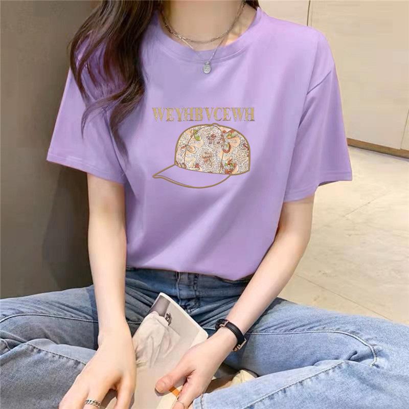 

[Live Quality] T-shirt Women s American Retro Short Sleeve 2025 Summer Crew Neck Slim Short Sleeve S