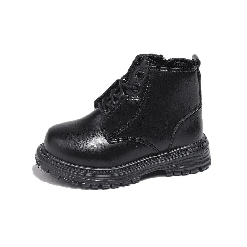 Kinder Stiefeletten Mode Vielseitig Jungen Mädchen Motorradstiefel Einfarbig 2024 Neu Kinder Kurze Stiefel PU-Leder Dicke Sohle