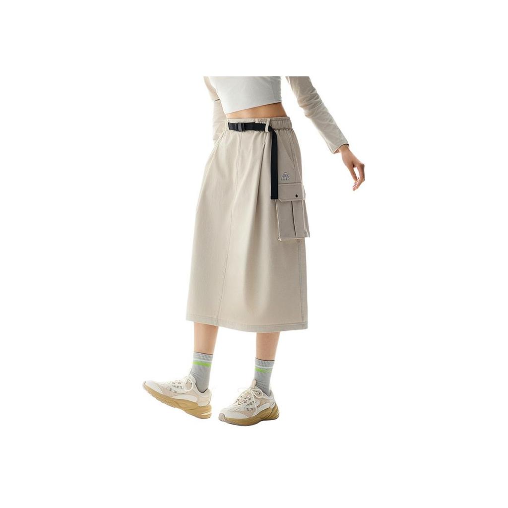 Anta Outdoor Series Solid Color Mid Waist Comfortable Breathable Versatile Loose Casual Long Skirt Women Skirts Sand-Gray 962516201-2
