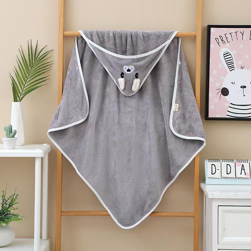 Toalha de Bebê com Capuz em Lã Coral e Manta Swaddle com Bordado de Desenho Animado