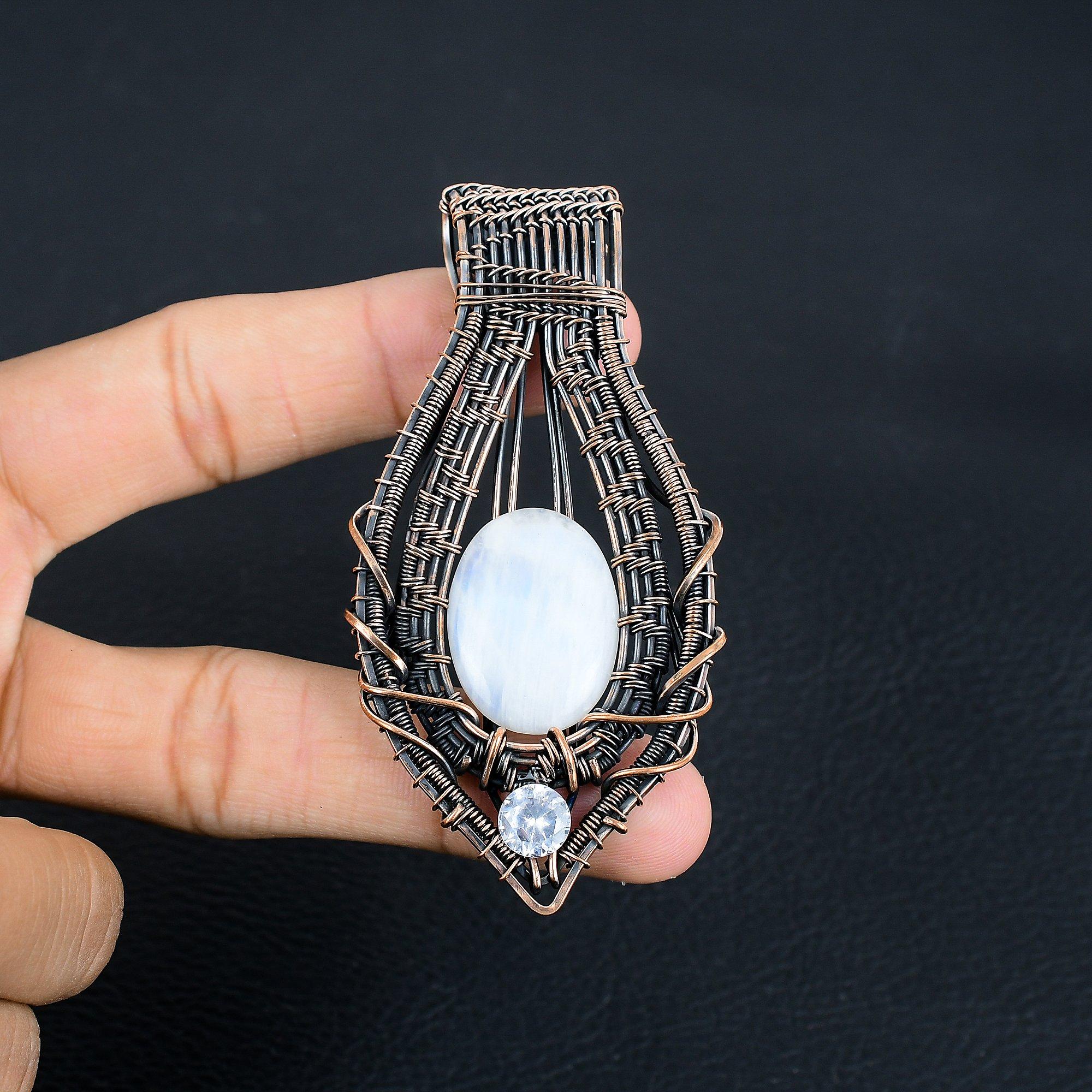 

Подвеска из радужного лунного камня, ювелирное изделие из драгоценного камня, подвеска, обернутая медной проволокой 999 пробы, красивая подвеска ручной работы 3.14 Inches