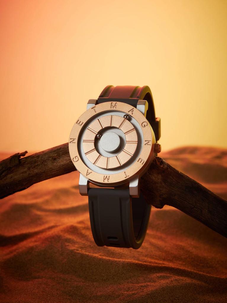 [EUTOUR] Magnetic Watch Men's Watch Cool Simple Casual Quartz Watch Magnetic Ball Design Waterproof 40MM Dial Rubber Band Gold & Silver